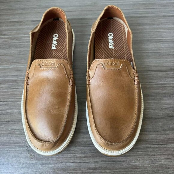 OluKai Kakaha Nia Men’s Leather Slip On Loafers Shoes $130 in Fox main image 4